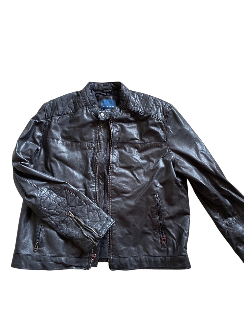Cole Haan Men's Black Quilted Leather Bomber Jacket